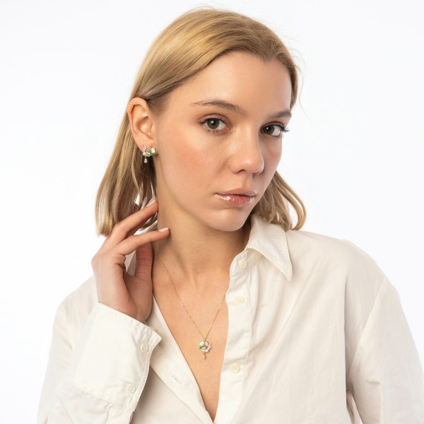 Spero London Pansy Violet Floral Necklace in Sterling Silver