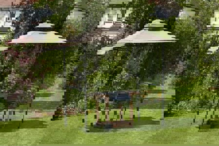 BBQ Shelter Gazebo 2.45m - Garden BBQ Canopy with Shelves & Light The Garden Furniture Shop