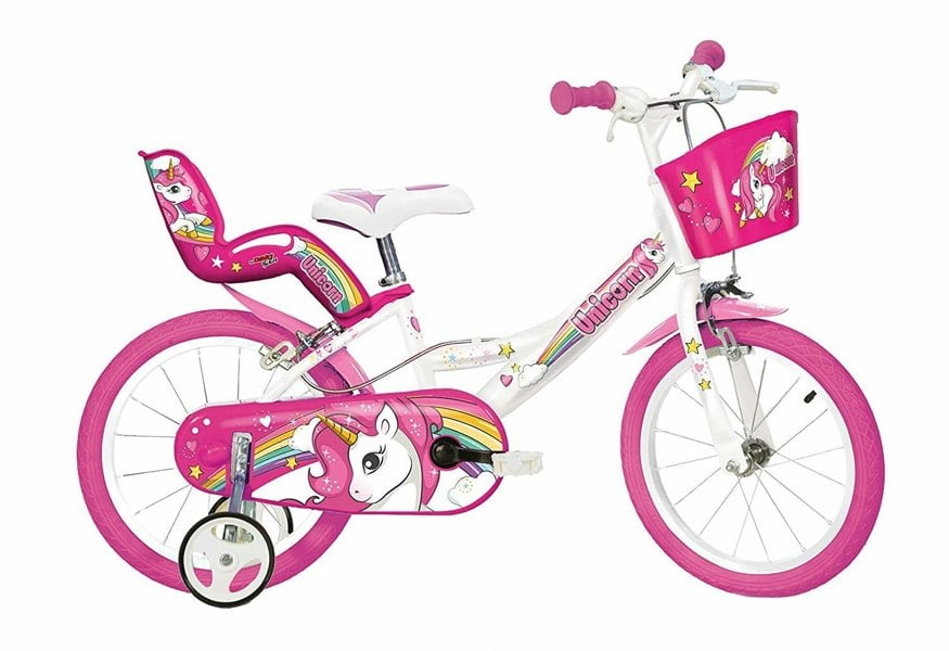 Dino Bikes Dino Unicorn Girls Bicycle 16" With Stabilisers - White/Pink