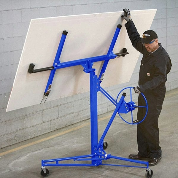 16FT Drywall Lifter Panel Hoist Rolling Caster Construction With Lockable Wheels Cranes Living and Home Blue
