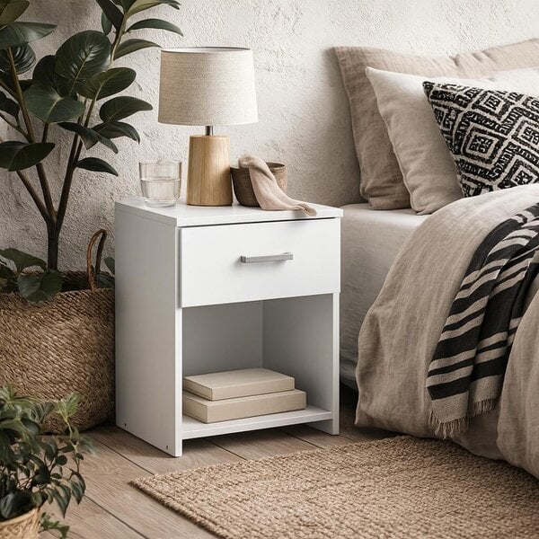 Wyld Haus Munich White Wooden Bedside Table 1 Drawer