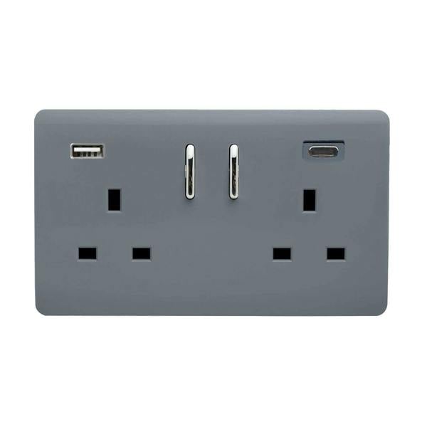 Trendi Switch 2 Gang USB 65W Type A & C USB Plug Socket in Warm Grey