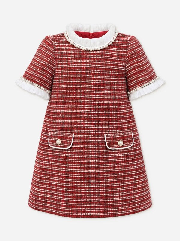 DRESS & Fleur Girls Short Sleeve Tweed Dress in Red