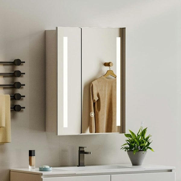 80cm Height LED Bathroom Mirror Cabinet with Shelves Socket Bathroom Mirror Cabinets Living and Home