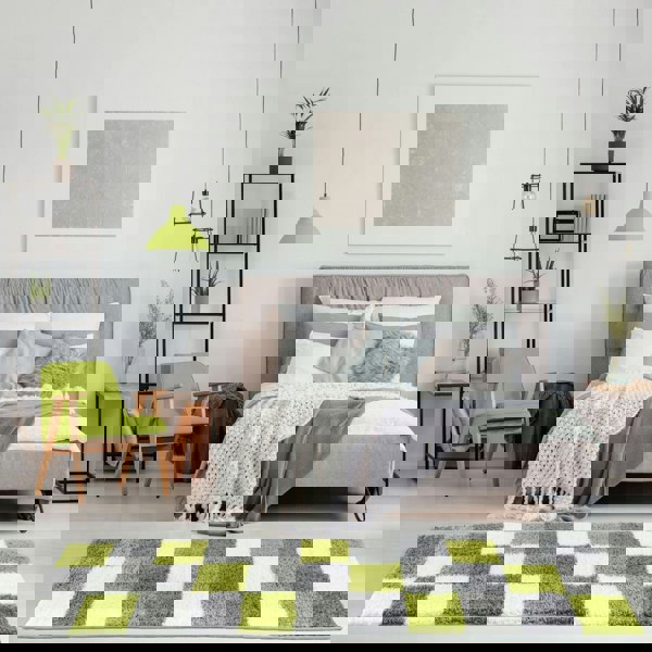 Geometric Design Thick Shaggy Area Rugs Green