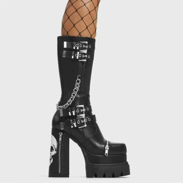 Lamoda Secrets Women Black Platform Sandals with Skull Accent Stylish Look
