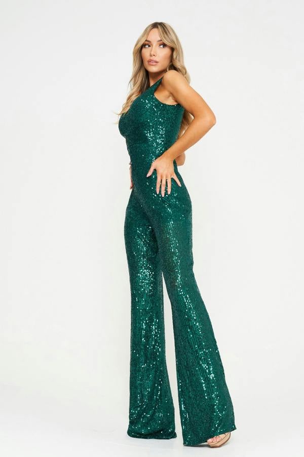 LuvForever Amara - Green Sequin Jumpsuit