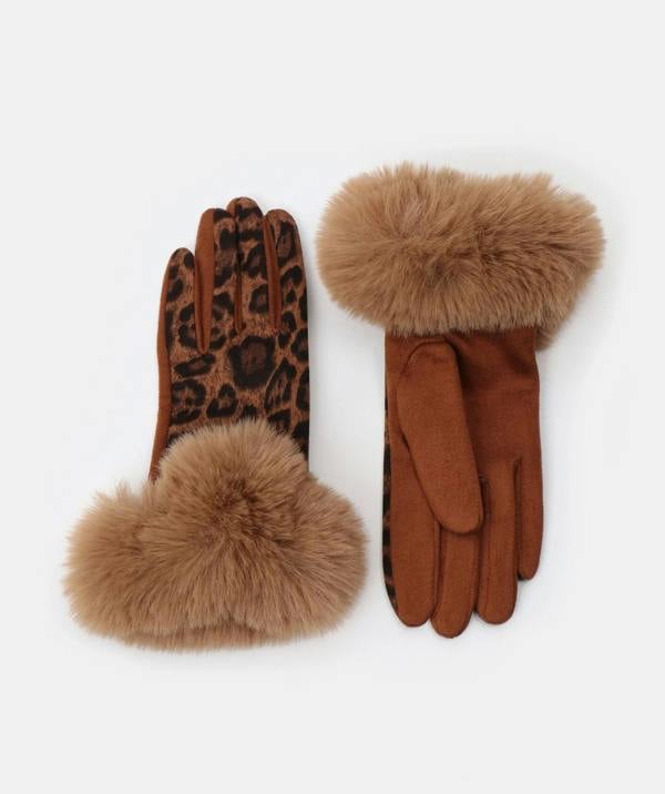 Pia Rossini Leo - Leopard Print Faux Suede Gloves