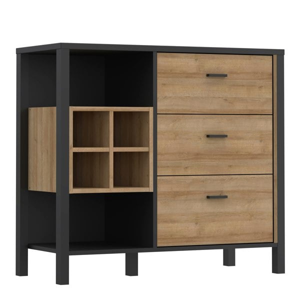 Furniture To Go High Rock 3 Drawer Display Chest in Matt Black/Riviera Oak