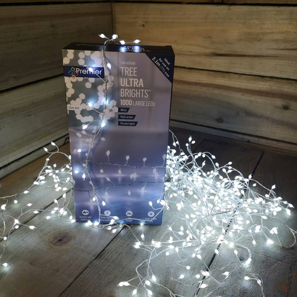 Samuel Alexander 1000 LED 20m Premier Tree Ultra Brights Indoor Outdoor Multifunction Christmas Lights with Timer on Green Wire in Cool White