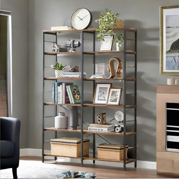 Rafaelo Mobilia 6 Tier Industrial Bookcase Large