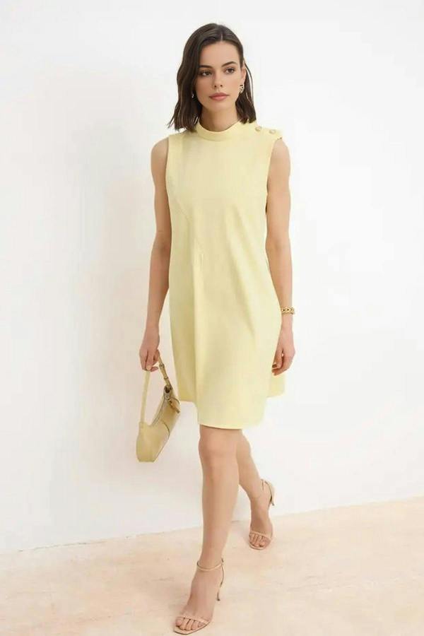 WOVCOR Solid Button Detail Mini Woven Dress