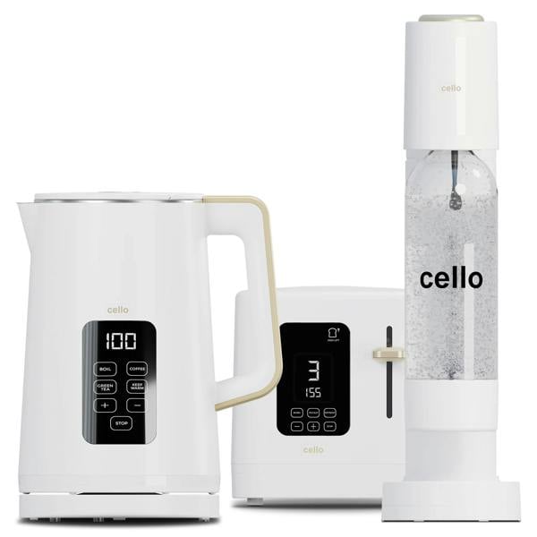 Cello Refresh Bundle - Digital Kettle + 2 Slice Toaster + Soda Maker - White