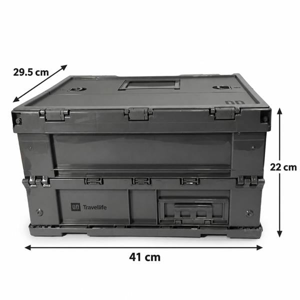 Goode Leisure Stackable Folding Storage Box with Lid & Side Access Dark Grey 41cm