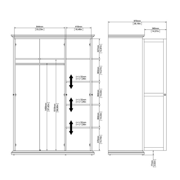 Wyld Haus Osaka Matt Dark Grey Wooden Wardrobe 3 Doors