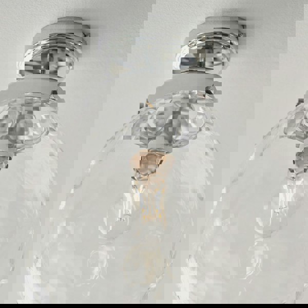 Decorative Flush Bathroom Ceiling Light Fitting - Clear Glass Dimpled Shade