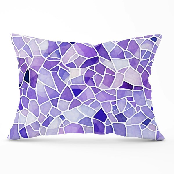 Warren Reed Purple and White Mosaic Design Cushions