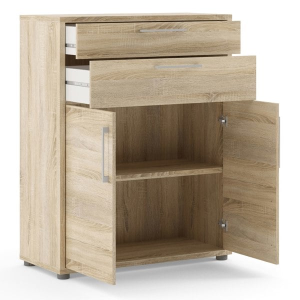 Furniture To Go Prima Bookcase 1 Shelf with 2 Drawers 2 Doors in Oak