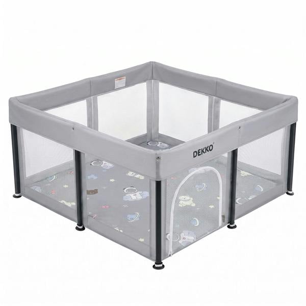 Dekko Baby Playpen Foldable Playpen With Mat 50 Balls Easy Setup Indoor Grey