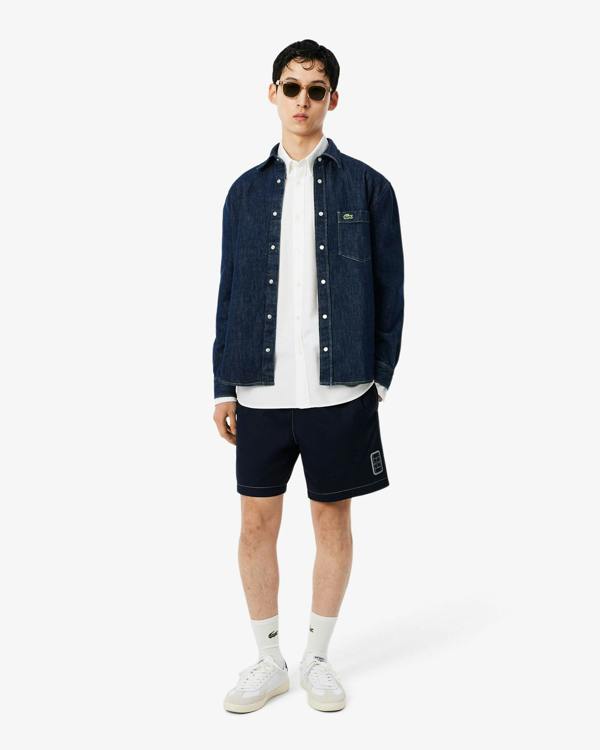 Lacoste Casual Oxford Mens Long Sleeve Shirt - White/White 800 | CHO | Designer Mens Long Sleeve Shirts