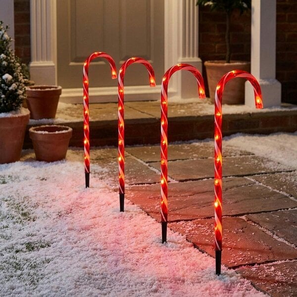 Garden Greatness Set of 4 Candy Cane Red LED Path Lights