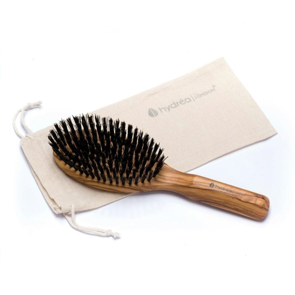 Hydréa London Premium Olive Wood Styling Hair Brush with Pure Boar Bristles – Smooth & Shine