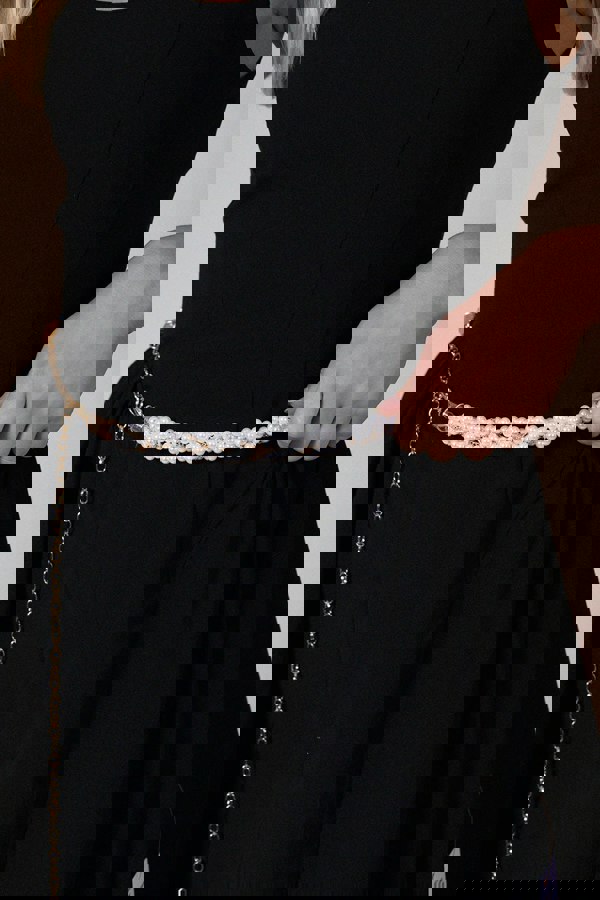 SVNX Braided Pearl Chain Belt In Gold