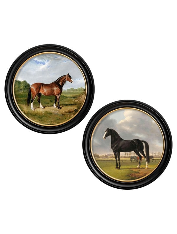 Exceptional Art c.1840 Horses - Round Frame
