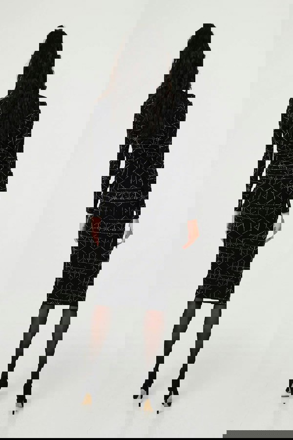 Black | Geo Diamante Detail Slim Knit Midi Dress
