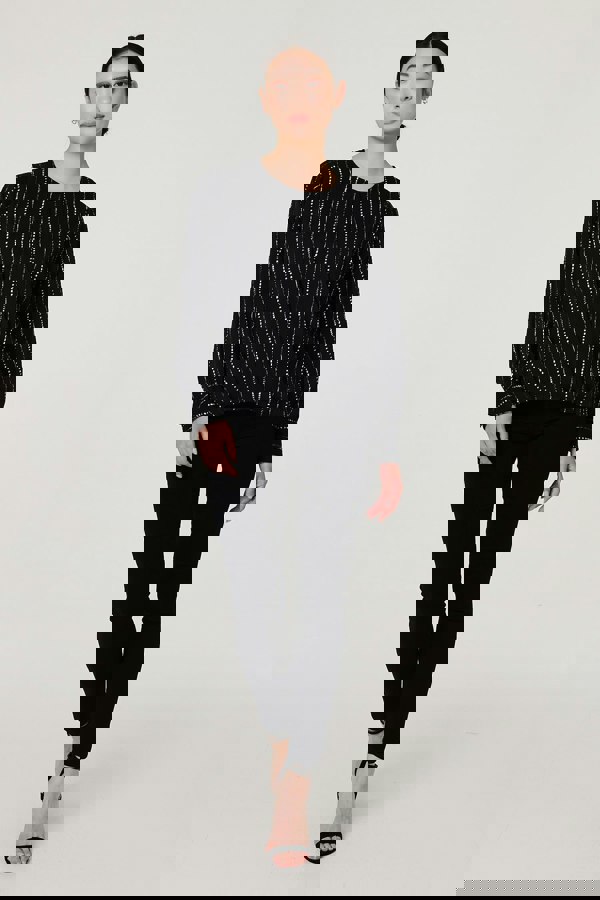 Black | Metallic Stripe Long Sleeve Blouse
