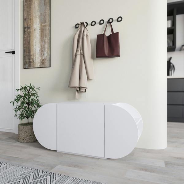 Decortie Modern Pozy Shoe Bench Storage 110(W)cm Oval Shape 3-Door Minimal Organiser for Office, Hallway