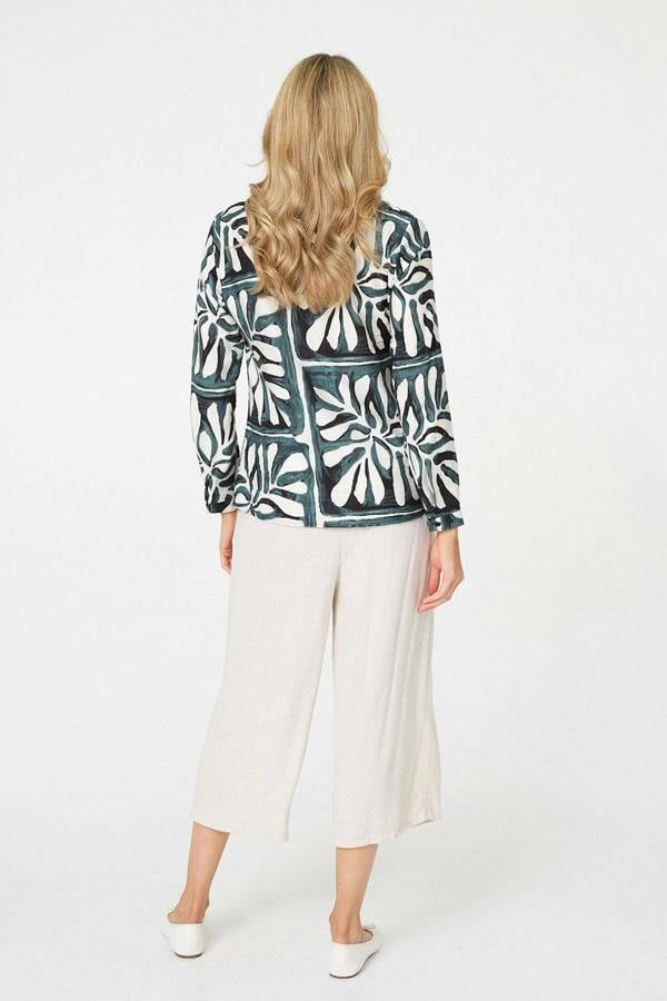 Black | Abstract Long Sleeve Collarless Blouse