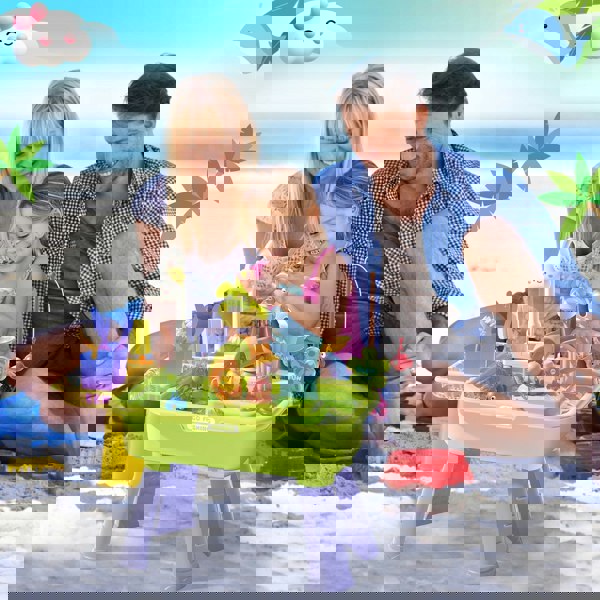 deAO Toys Beach Table & Simulation Kitchen Sink 2-in-1 Toy Set with Water Supply Function Simulation Dishwashing Set