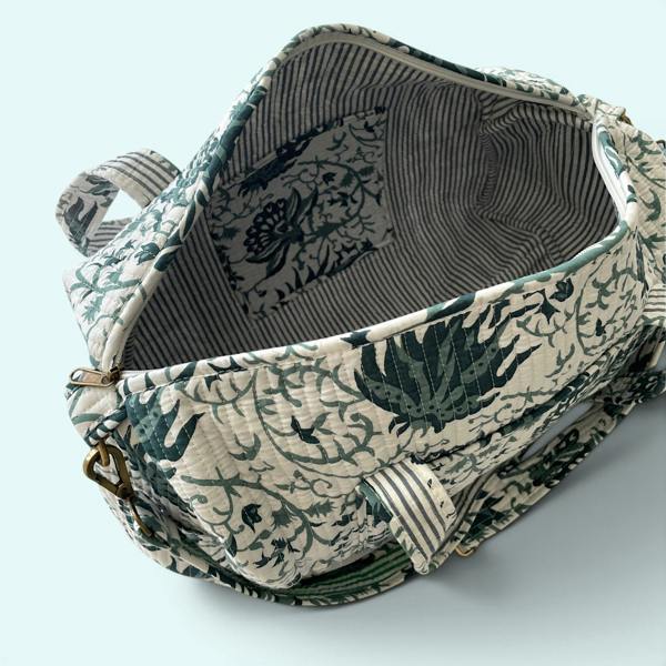 Hayley & Co Large Weekend Duffle Bag | Teal Block Print Floral