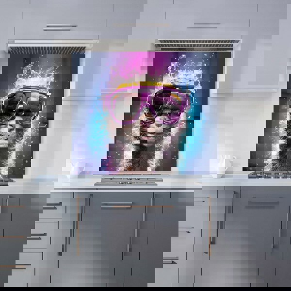 Warren Reed - Designer Splashart Ferret With Glasses Purple Kitchen Splashback
