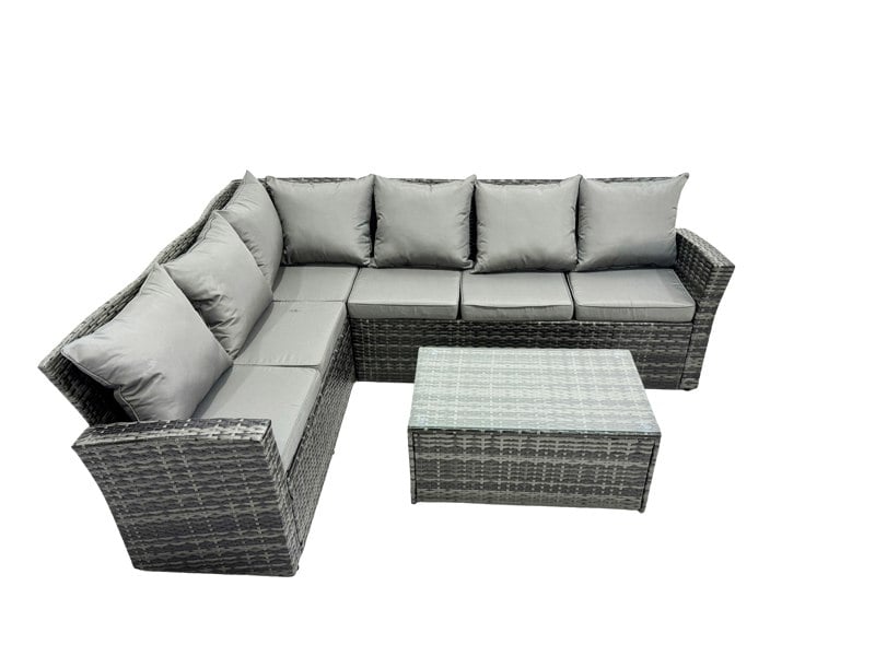 Fimous High Back Rattan Corner Sofa Set Oblong Coffee Table Outdoor Furniture dark Grey Left Option