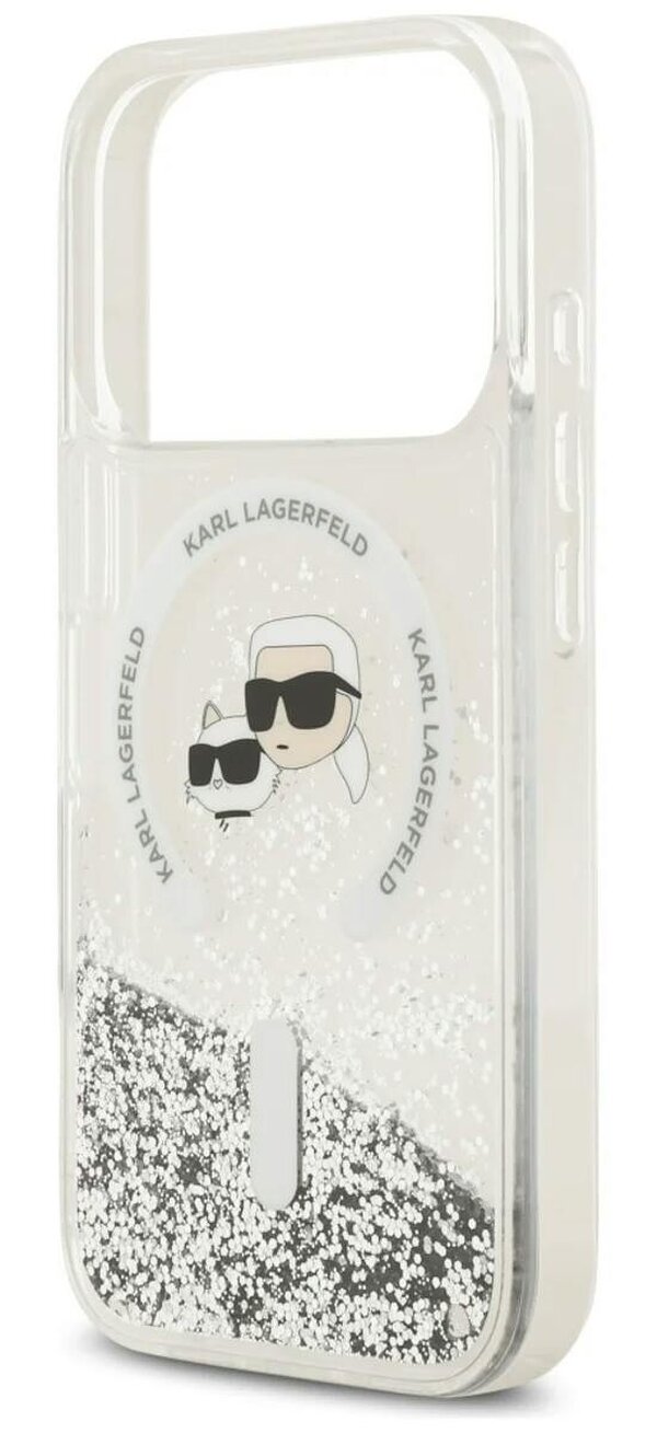 Karl Lagerfeld Liquid Glitter Karl & Choupette Heads Case with MagSafe for iPhone 17/18 Pro 6.3" Clear - KLHMP18LLGKCSGH