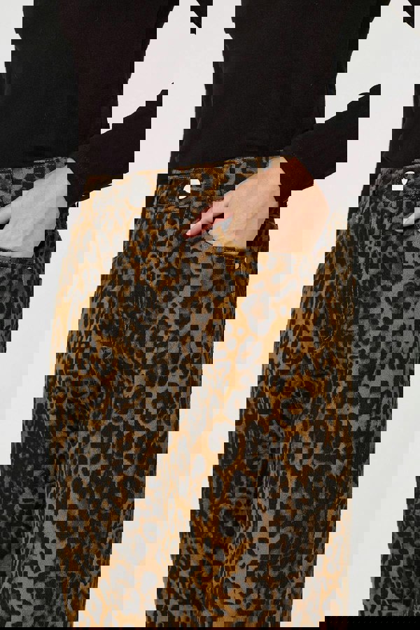 Brown | Animal Print High Waist Wide Leg Jeans
