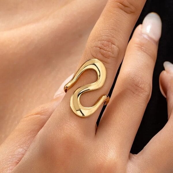 The Colourful Aura Infinity Loop Adjustable Ring Chunky Gold Statement Band - Gold - Gold