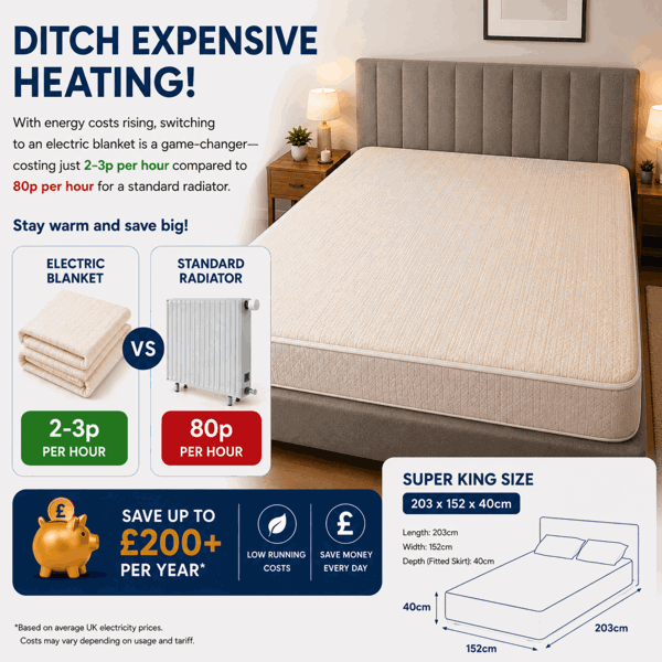 Mylek Electric Blanket Super King Size Bed Premium Fleece Underblanket Dual Control with Elasticated Skirt