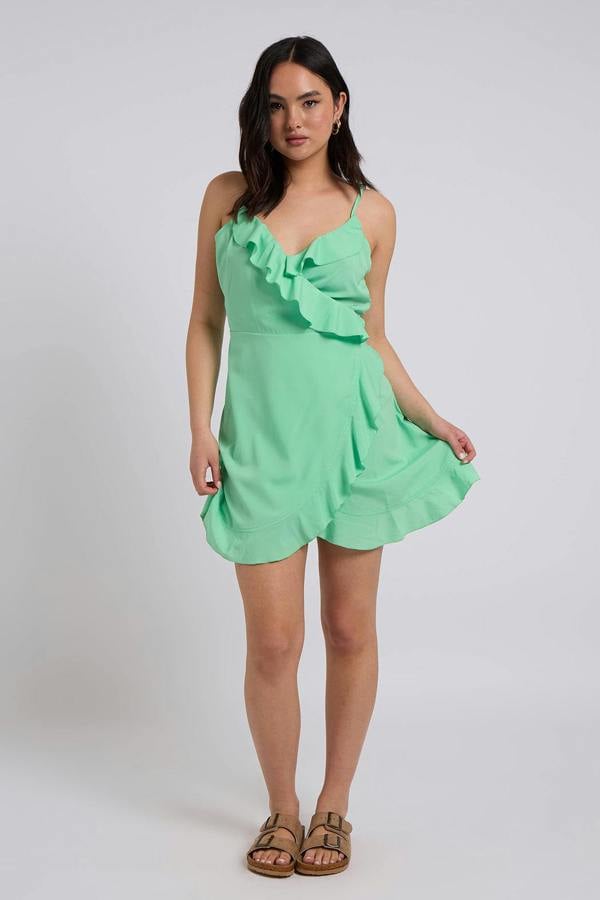 Urban Bliss Green Cami Frill Woven Tea Dress