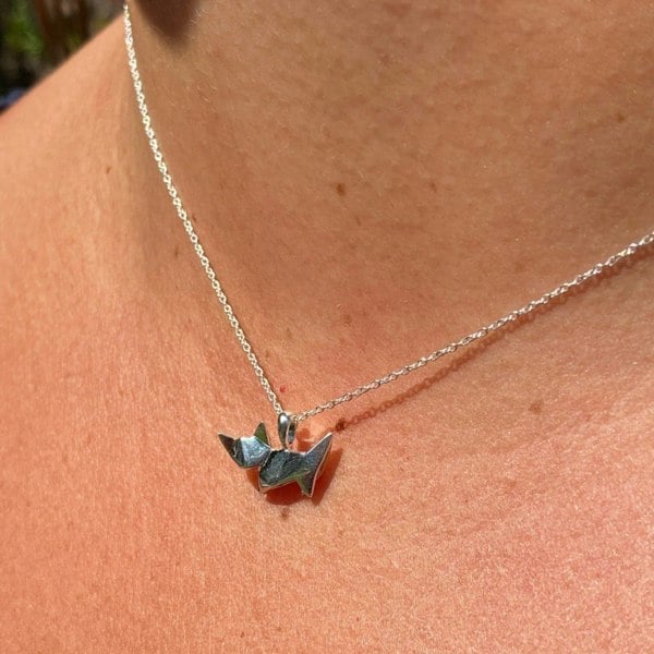 Sterling Silver Origami Cat Necklace - Reeves & Reeves