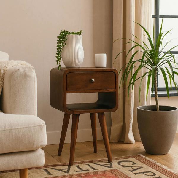 Wyld Haus Pama Small Chestnut Mango Wood Curve Low Bedside Table