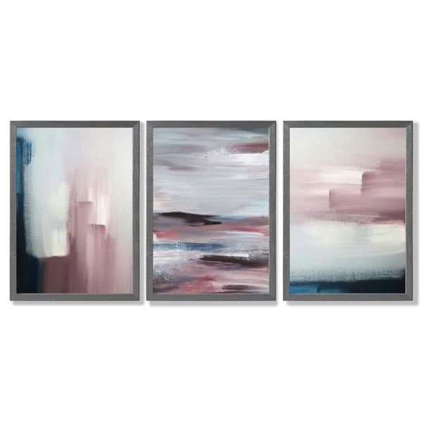 Artze Wall Art Framed Set of 3 Navy & Blush Pink Abstract Prints