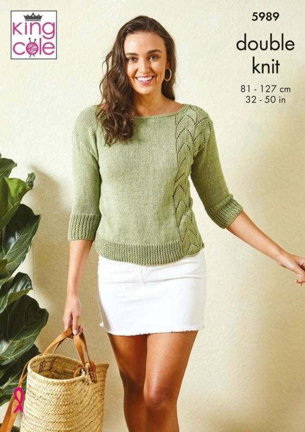 King Cole Linendale DK Knitting Pattern 5989, Tops, Sweaters for Women, 32 - 50 Inches