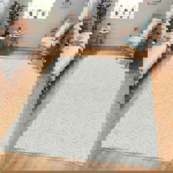 Livabliss Cloudy Shag-Geometric Beige Grey Soft Plush Pile Rug