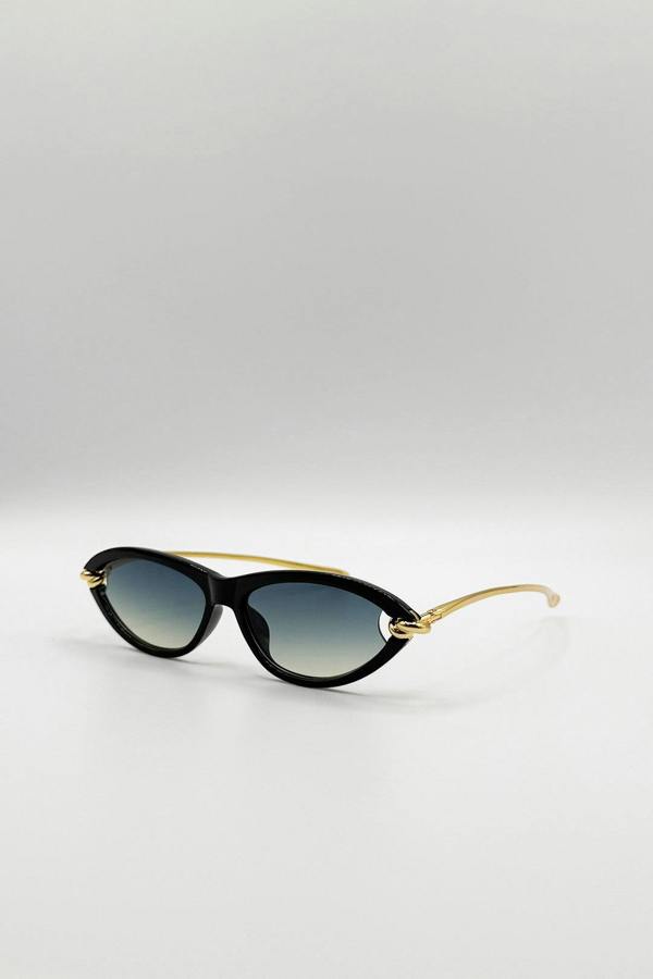 SVNX Bold Oval Angular Sunglasses in Black