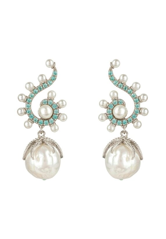 Latelita Baroque Pearl Poseidon Gemstone Drop Earrings Aqua Silver