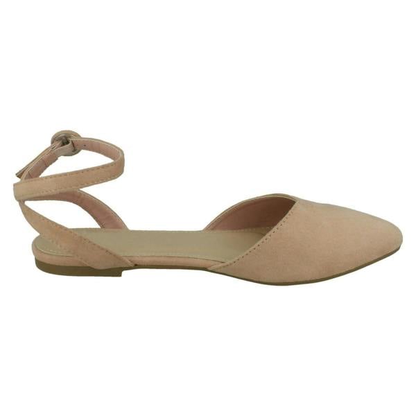 Spot On Ladies Spot On Flat Pointed Toe Ankle Strap Shoes F80538