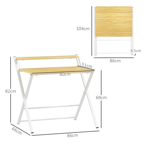 Wyld Haus Lune 86cm Maple Wood Effect Folding Desk With 2 Tier Storage Shelves